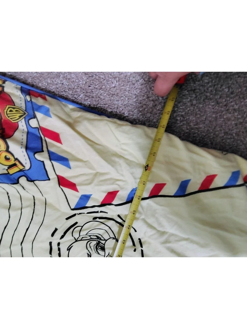 Vtg 90s Looney Tunes Twin Comforter Airmail Postage Stamp Bugs Tweety Daffy